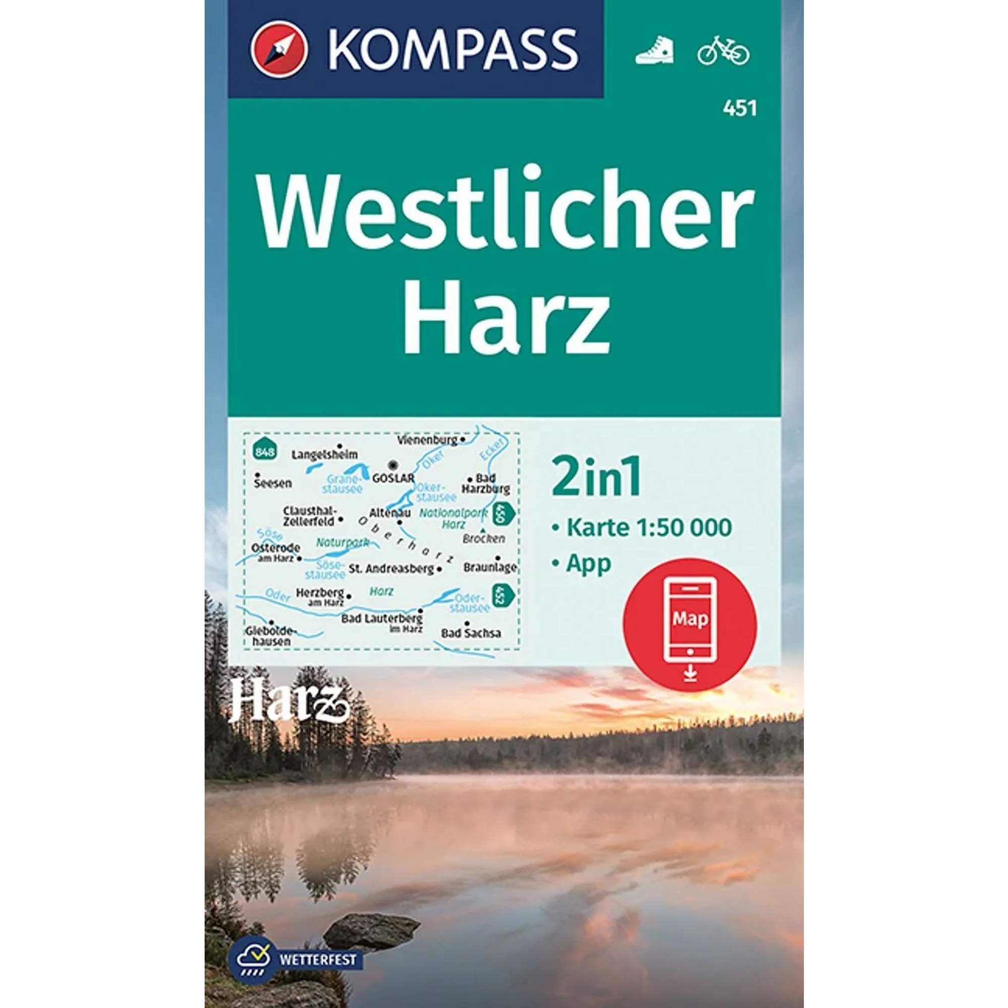 KOMPASS WANDERKARTE 451 WESTLICHER HARZ 1:50000