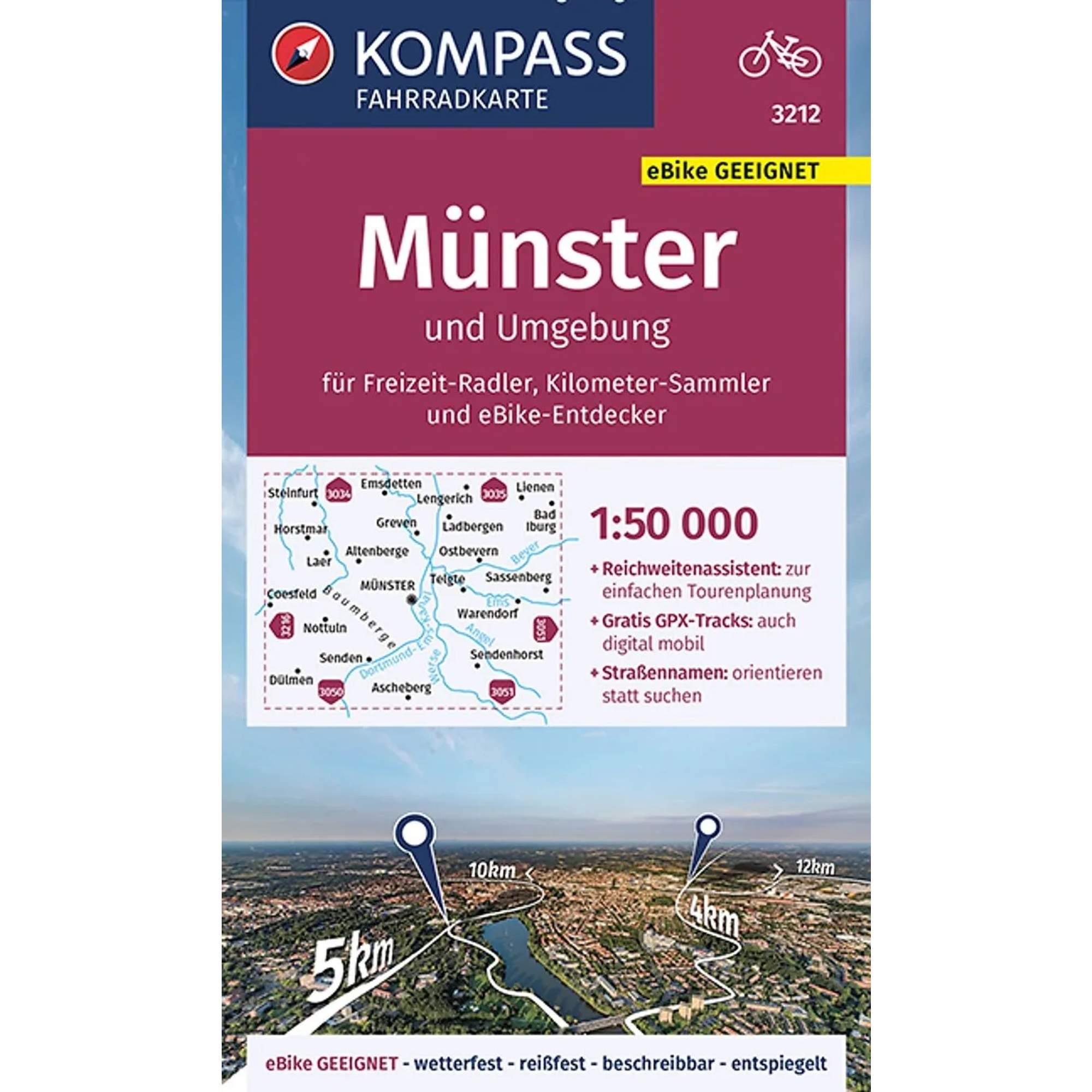 KOMPASS FAHRRADKARTE 3212 MÜNSTER UND UMGEBUNG 1:50.000
