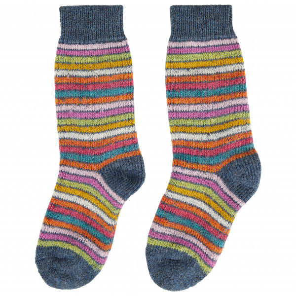 Hirsch Natur - Kid's Vollplüschsocke mit Ringel Reine Wolle - Multifunktionssocken Gr 27-28 grau/blau