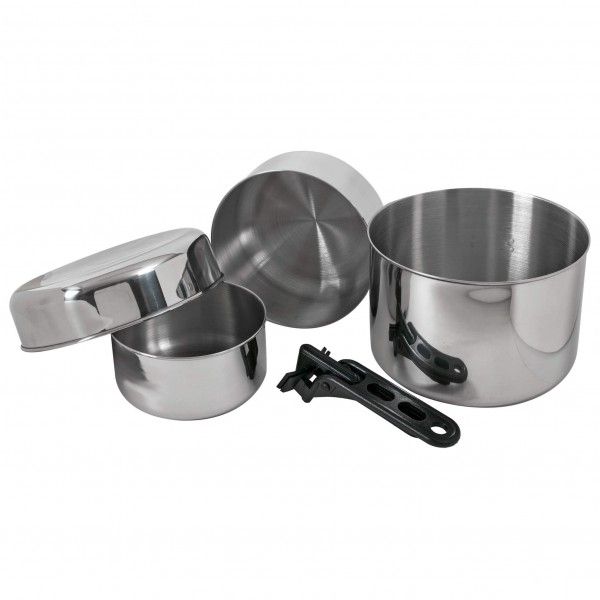 Basic Nature - Biwak Edelstahl 3 - Topf Gr 0,75 + 1,1 + 2,8 l grau/schwarz