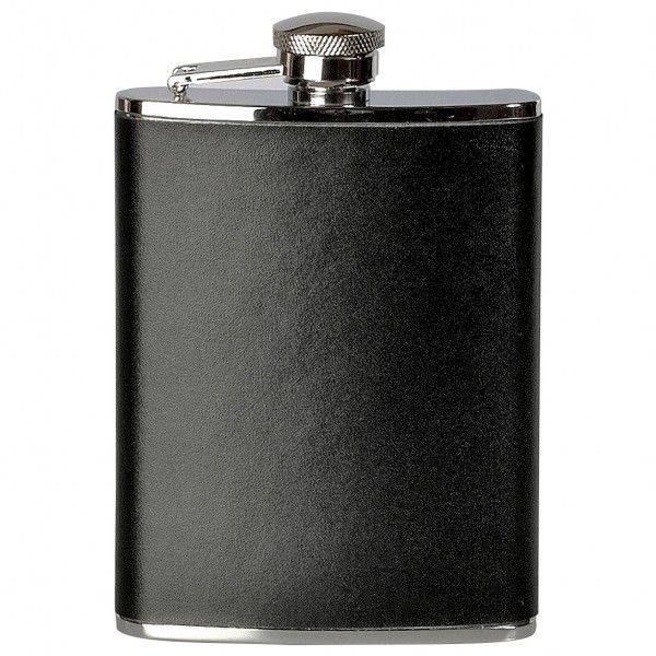 Basic Nature - Flachmann Eckig Leder - Trinkflasche Gr 180 ml schwarz