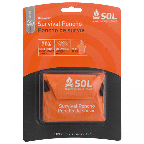 SOL - Heat Reflective Poncho - Erste Hilfe Set Gr 132 x 122 cm orange