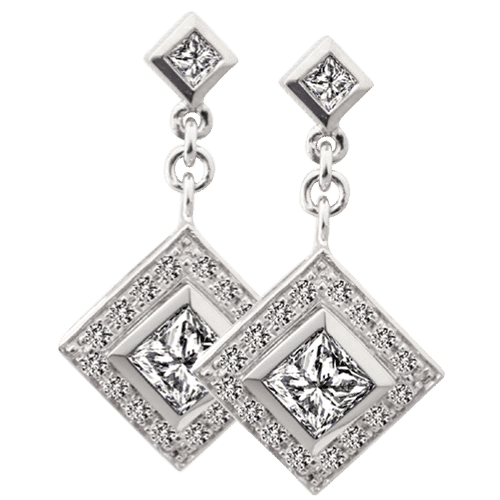 Princess Diamond Halo Dangle Earrings