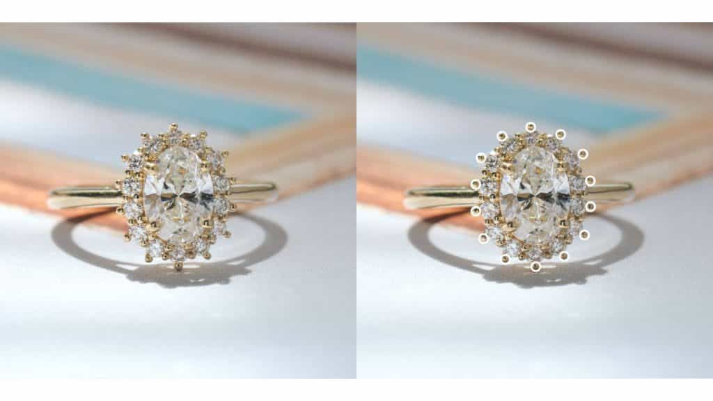 Star studded setting, halo engagement ring