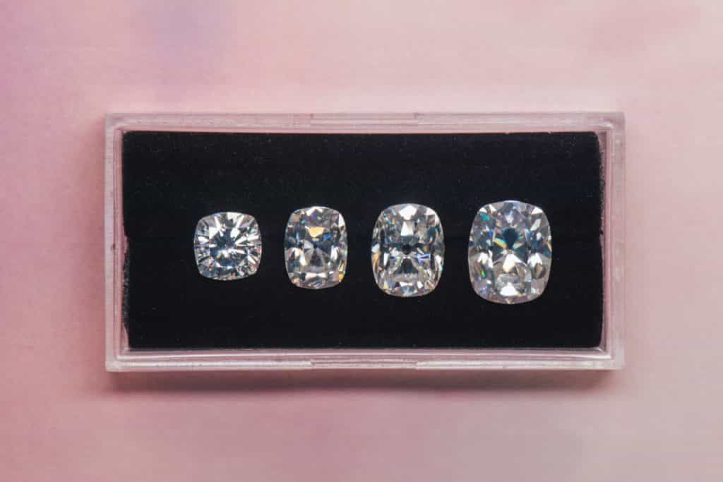 Cushion cut moissanite square and elongated