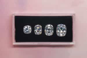 Cushion cut moissanite square and elongated