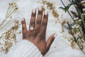 custom cut moissanite engagement ring