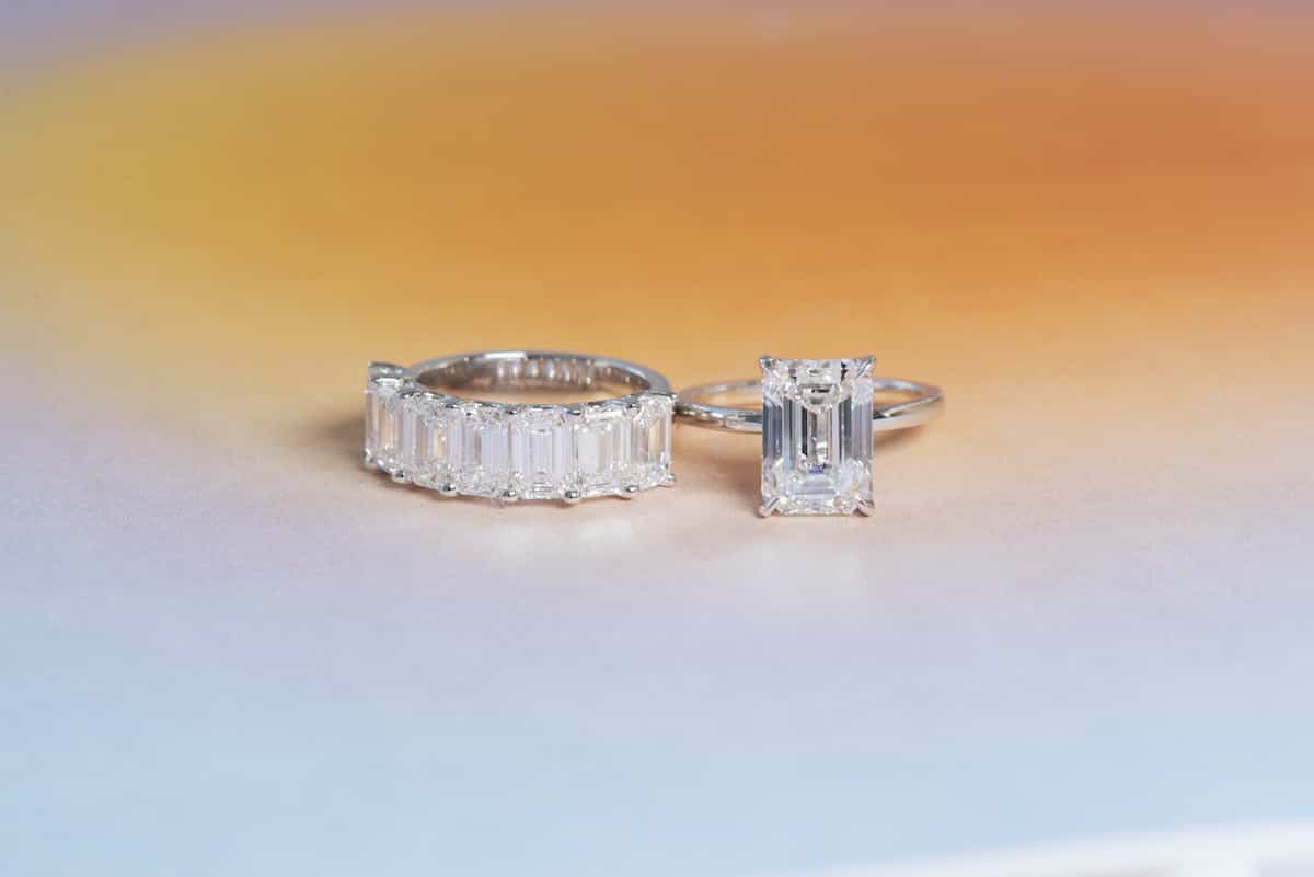 emerald cut engagement ring and wedding band