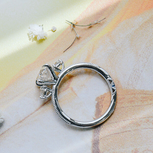 Oval And Round Three Stone Engagement Ring With Pavé-profile