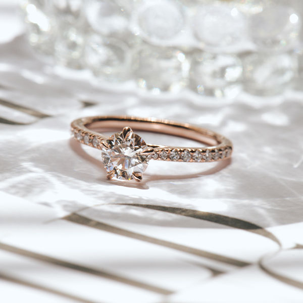 Round 5-Prong Engagement Ring With Pavé-top