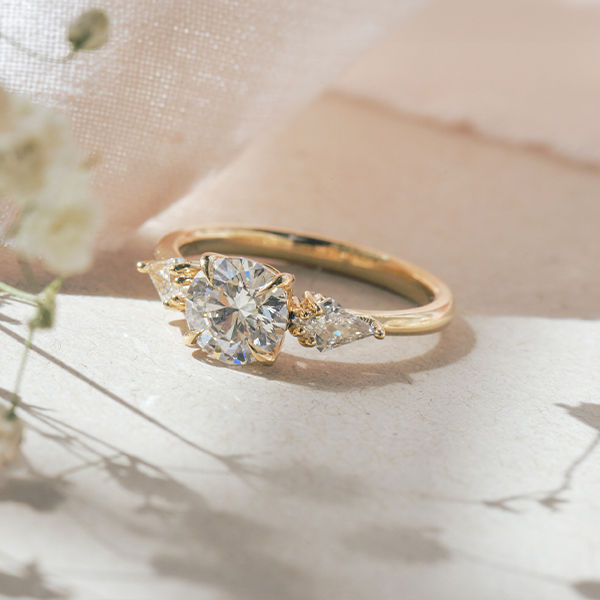 Round and Kite-Shaped 3-Stone Engagement Ring-top