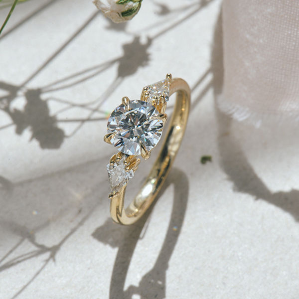 Round and Kite-Shaped 3-Stone Engagement Ring-side