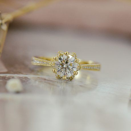 Round Engagement Ring With Floral Halo -top