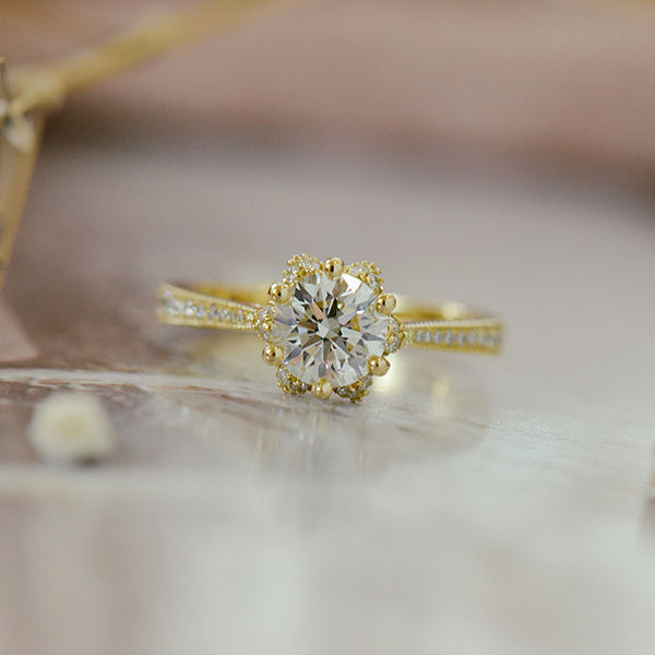 Round Engagement Ring With Floral Halo -top