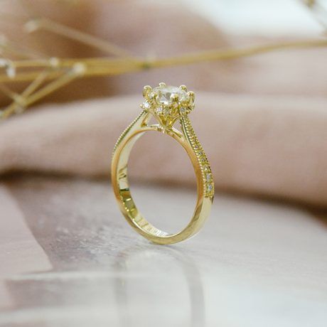 Round Engagement Ring With Floral Halo -profile