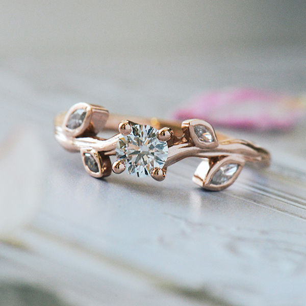 Nature Inspired Round Engagement Ring-top