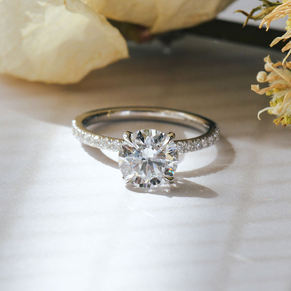 Round Engagement Ring With Pavé Band-side