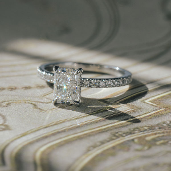 Radiant Pavé Engagement Ring With Hidden Halo-top