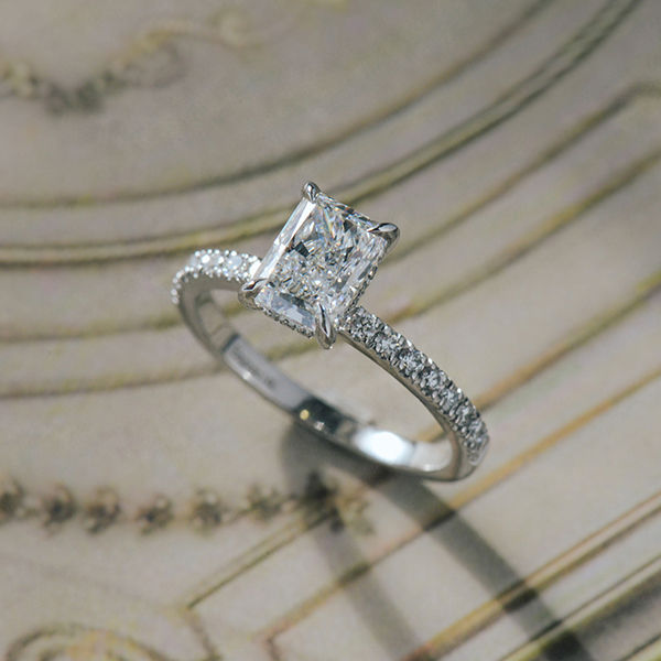 Radiant Pavé Engagement Ring With Hidden Halo-side