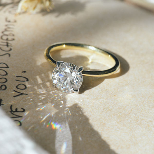 Round Engagement Ring With Two-Tone Band-side