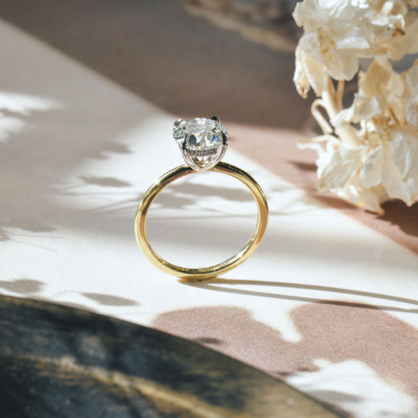 Round Engagement Ring With Two-Tone Band-top