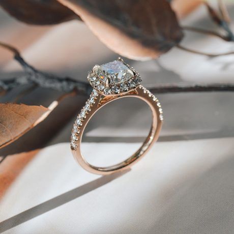 Cushion Halo Engagement Ring With Pavé and Cathedral -profile
