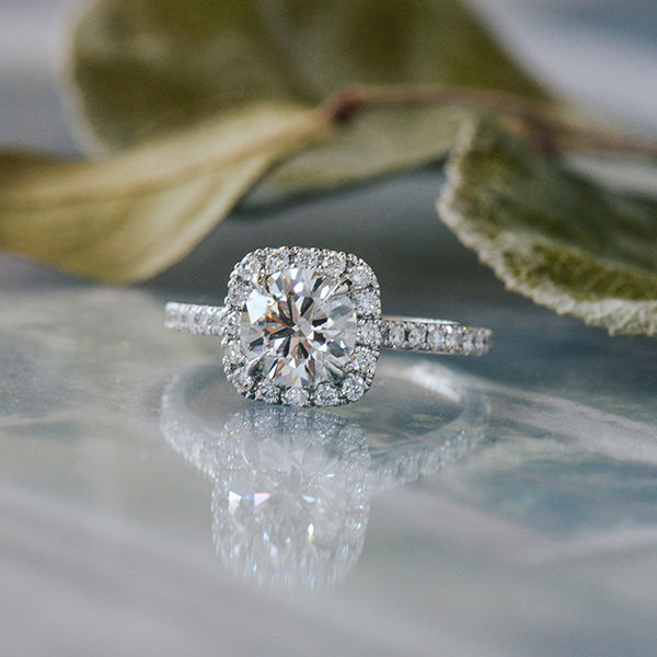 Round Cut Engagement Ring With Cushion Halo-top