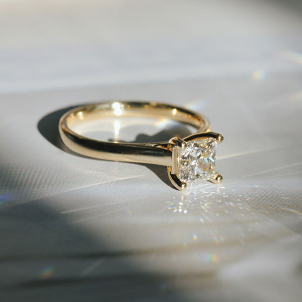 Princess Solitaire Engagement Ring With Cathedral-side