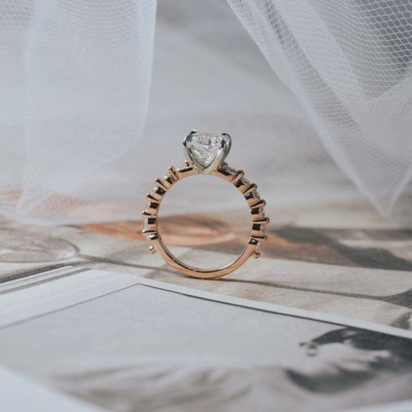 Cushion Engagement Ring With Pavé Single Prong Band-profile