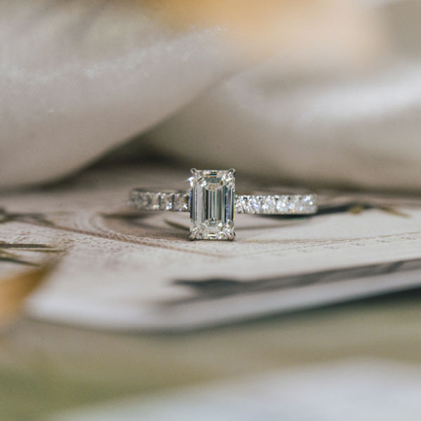 Classic Emerald Engagement Ring With Pavé Band-top