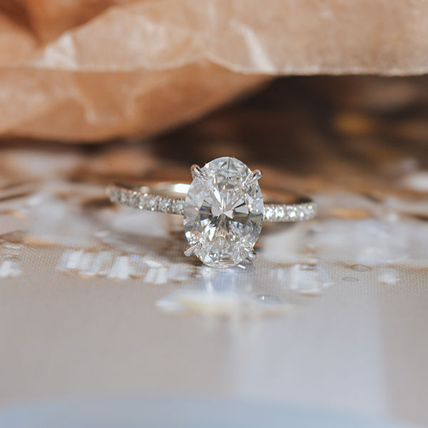 Oval Engagement Ring With 1.25mm Pavé Band-top