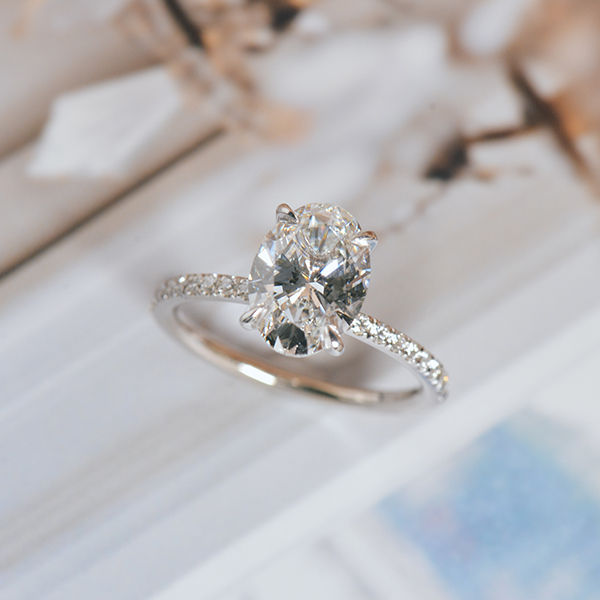 Oval Engagement Ring With 1.25mm Pavé Band-side