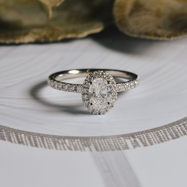 Oval Halo Engagement Ring With Pavé -top