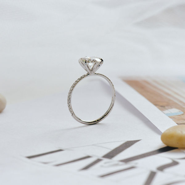 Round Engagement Ring With Pavé Band and 6-Prong Setting-profile