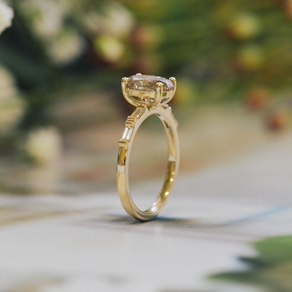 Oval Engagement Ring With Straight Baguette Side Stones-side