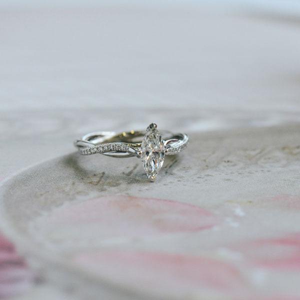 Marquise Engagement Ring With Pavé Twist Band-profile