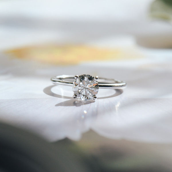 Classic Round Solitaire Engagement Ring With Hidden Halo-side