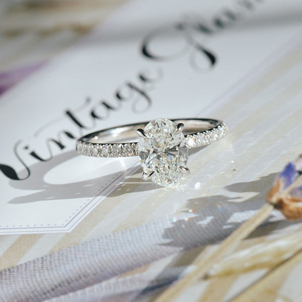 Oval Engagement Ring With 1.5mm Pavé Band-top