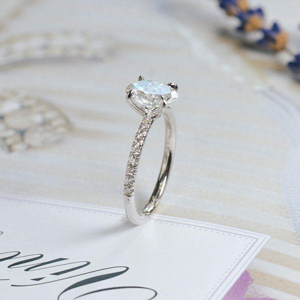 Oval Engagement Ring With 1.5mm Pavé Band-side