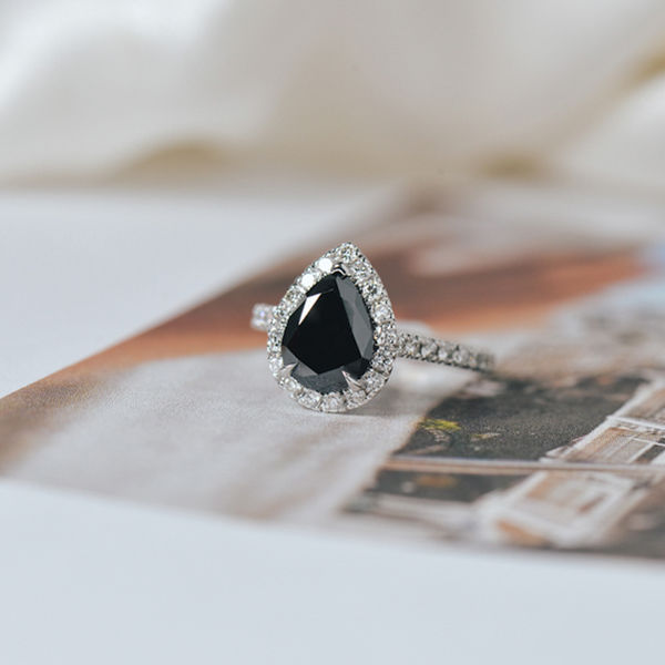Black Diamond Halo Pear Engagement Ring-top