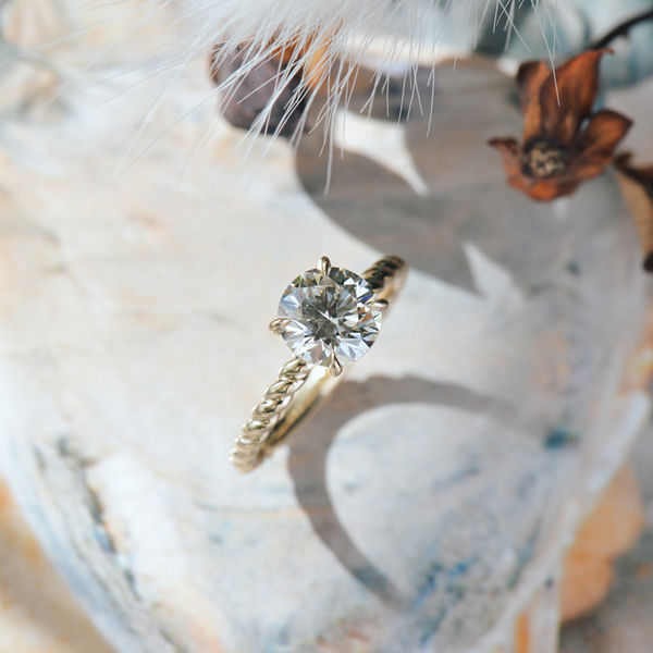 Round Petal Prong Engagement Ring With Braided Band-top