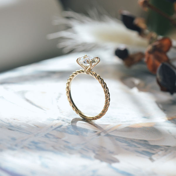 Round Petal Prong Engagement Ring With Braided Band-side