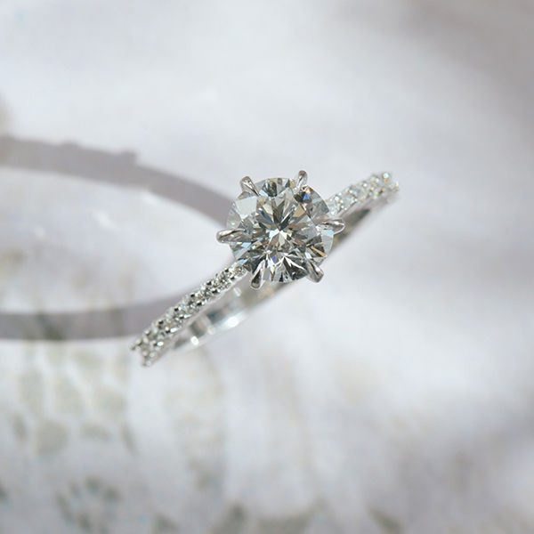 Round 6-Prong Engagement Ring With Tapered Pavé Band-top