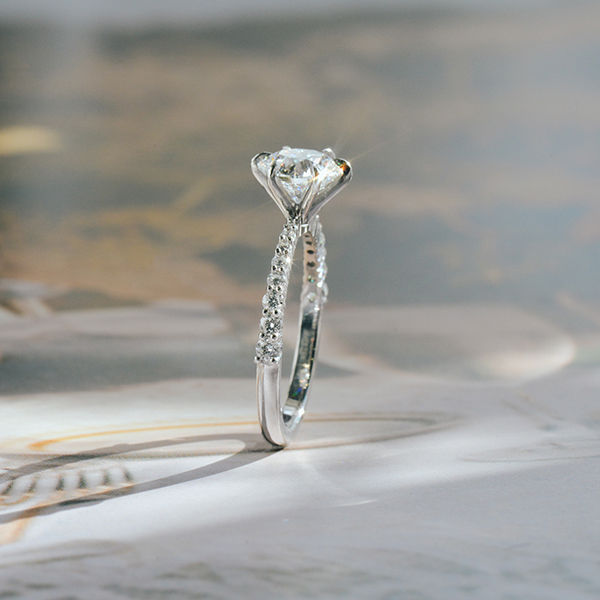 Round 6-Prong Engagement Ring With Tapered Pavé Band-side