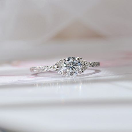 Round Clustered Stone Engagement Ring with Pavé Band-top