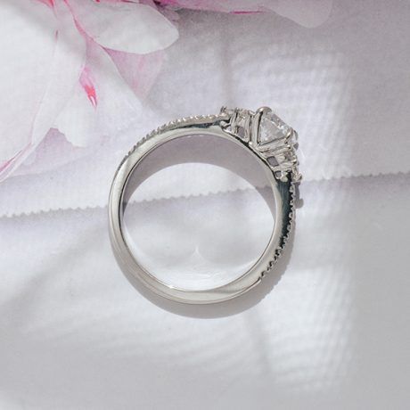 Round Clustered Stone Engagement Ring with Pavé Band-profile
