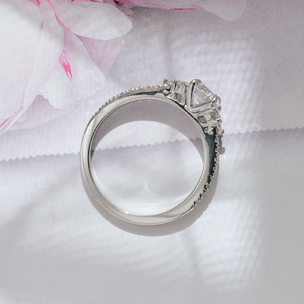 Round Clustered Stone Engagement Ring with Pavé Band-profile