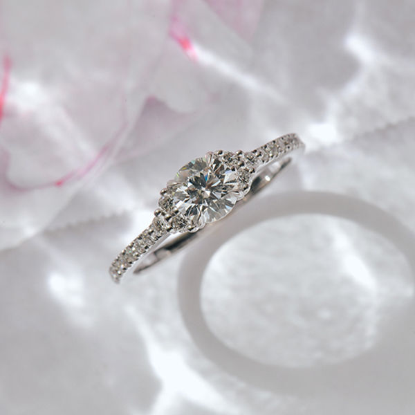 Round Clustered Stone Engagement Ring with Pavé Band-side