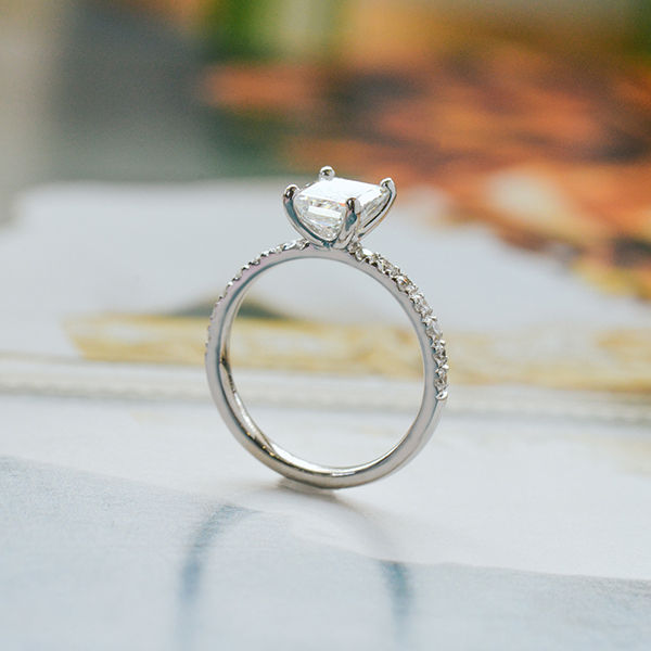 Radiant Round Prong Pave Engagement Ring-profile