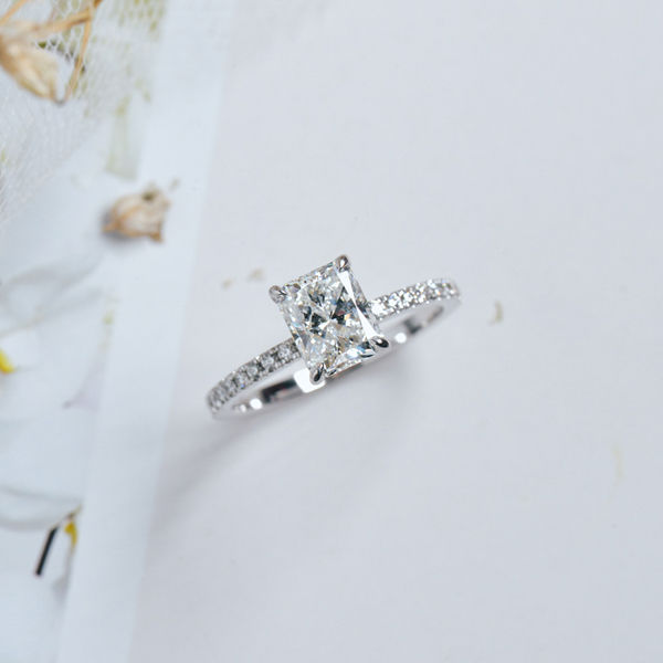 Radiant Classic Engagement Ring with Pavé-top
